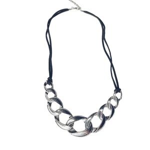 Silver Tone Necklace with Black Cord